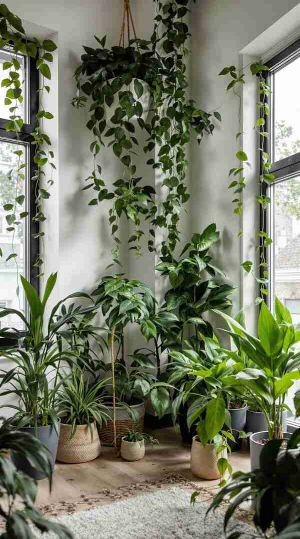 Plantes d’intérieur vertes dans un espace lumineux et calme